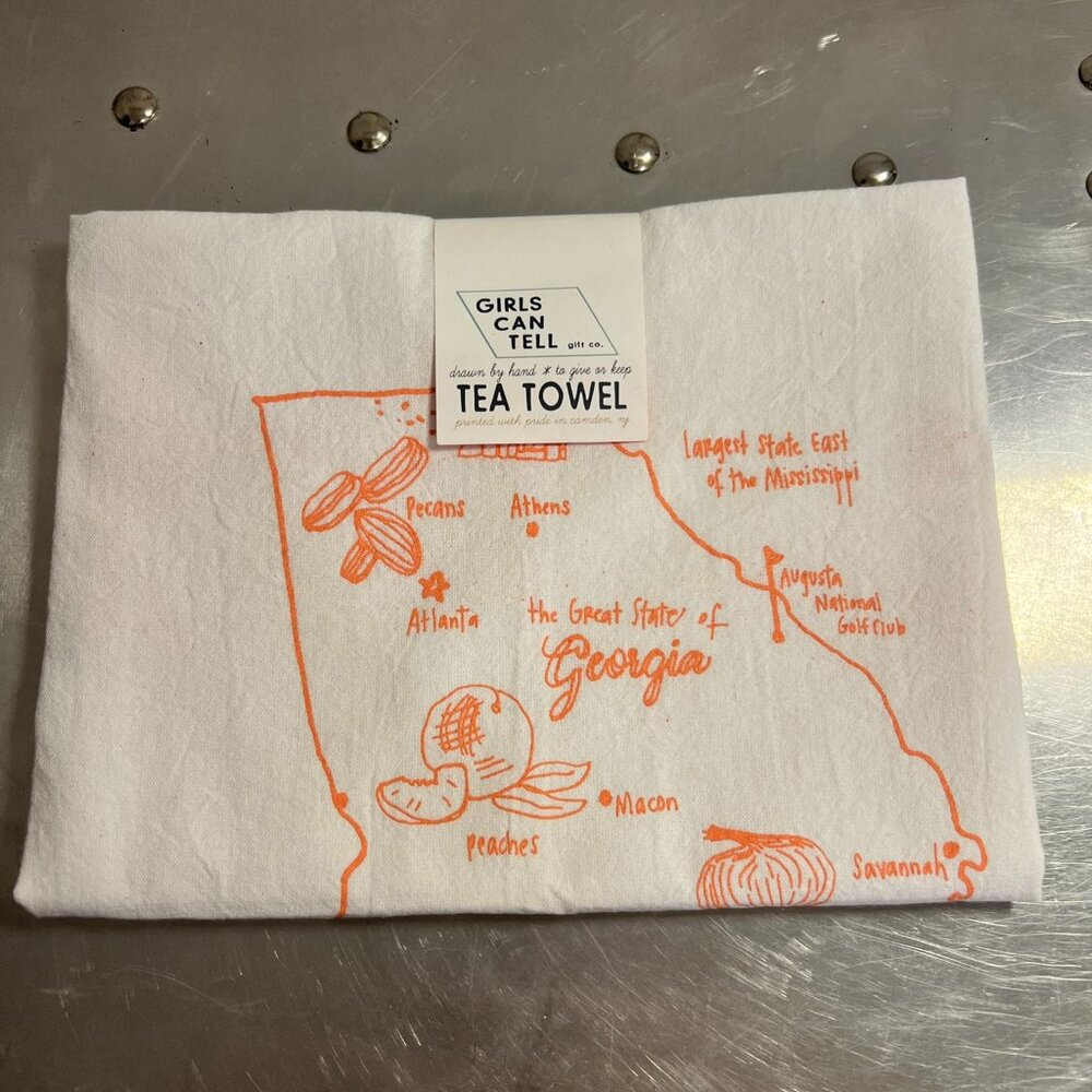 State of Georgia - Tea Table Towel - 100% Turkish Cotton - Approx 27 x 27